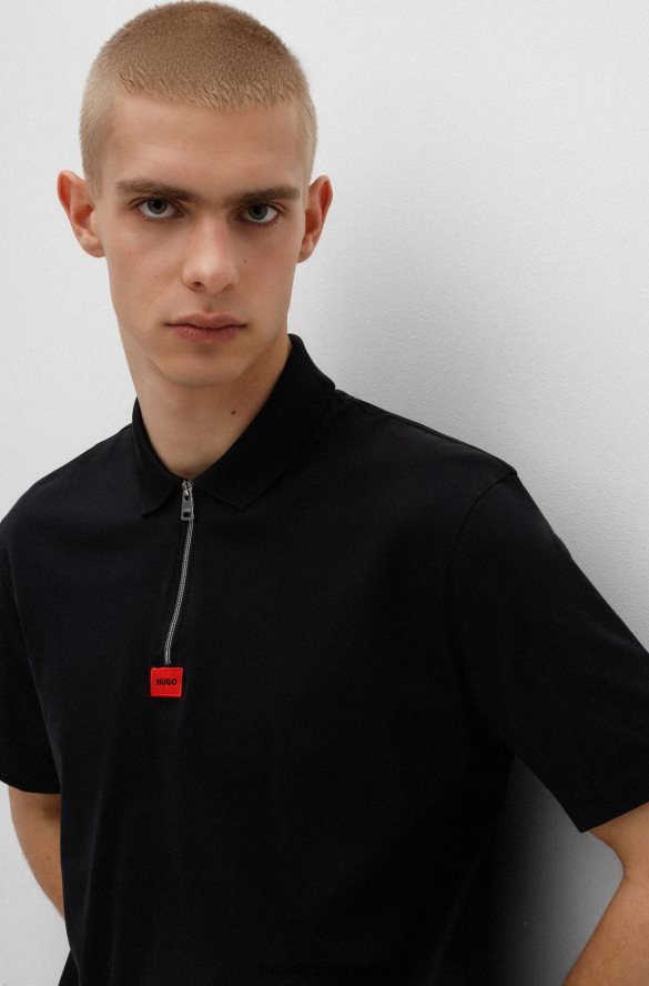Hugo Boss Koszulka polo Hugo z merceryzowanej bawełny, zapinana na zamek, czarna czarny R0X0H63474