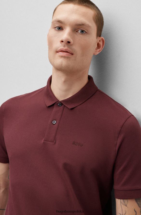 Hugo Boss Koszulka polo hugo z bawełny organicznej z haftowanym logo w kolorze ciemnoczerwonym ciemno czerwony R0X0H61182