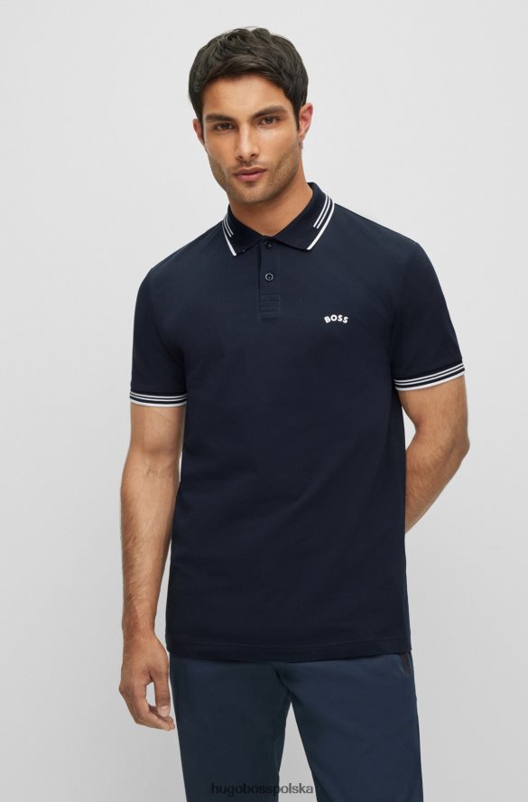 Hugo Boss Koszulka polo hugo z elastycznej bawełny o dopasowanym kroju i zakrzywionym logo w kolorze ciemnoniebieskim ciemny niebieski R0X0H63341