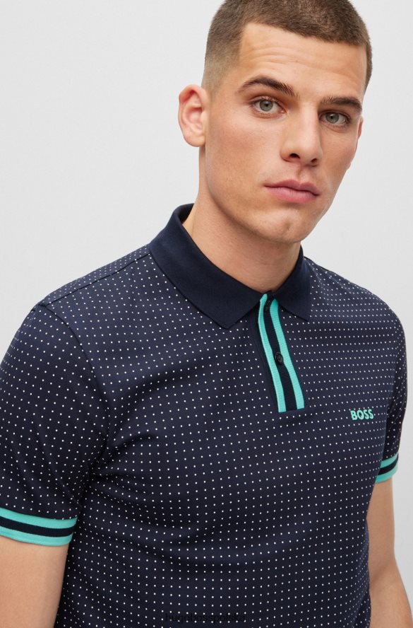 Hugo Boss Koszulka polo o dopasowanym kroju, wykonana z elastycznej bawełny, z nadrukiem w kropki, Hugo w kolorze ciemnoniebieskim ciemny niebieski R0X0H63940