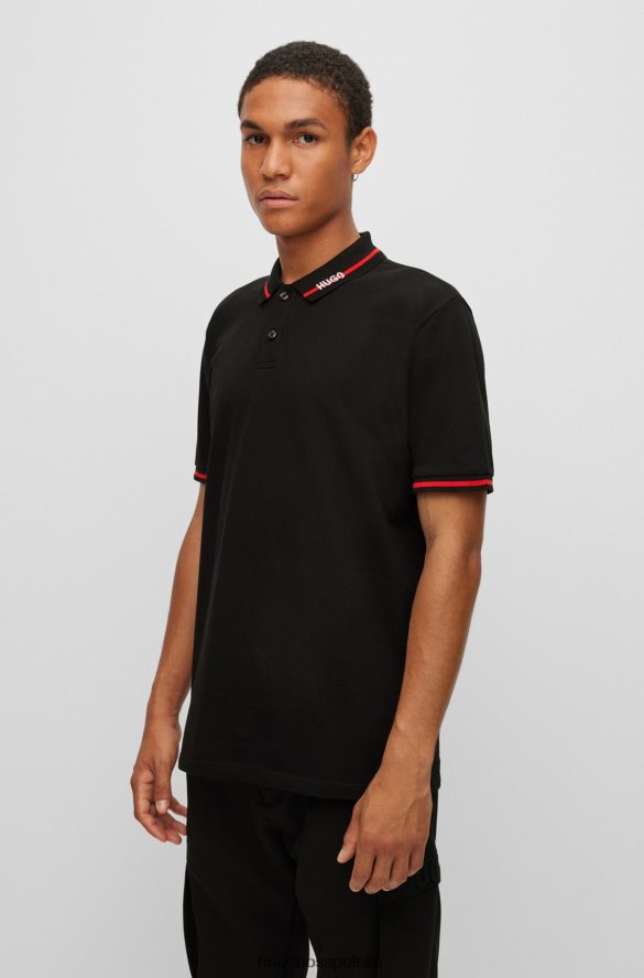 Hugo Boss Koszulka polo o regularnym kroju, z bawełnianej piki, z kołnierzykiem z logo, hugo czarna czarny R0X0H64541