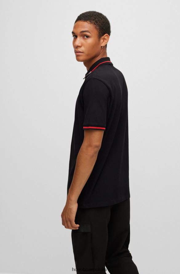 Hugo Boss Koszulka polo o regularnym kroju, z bawełnianej piki, z kołnierzykiem z logo, hugo czarna czarny R0X0H64541