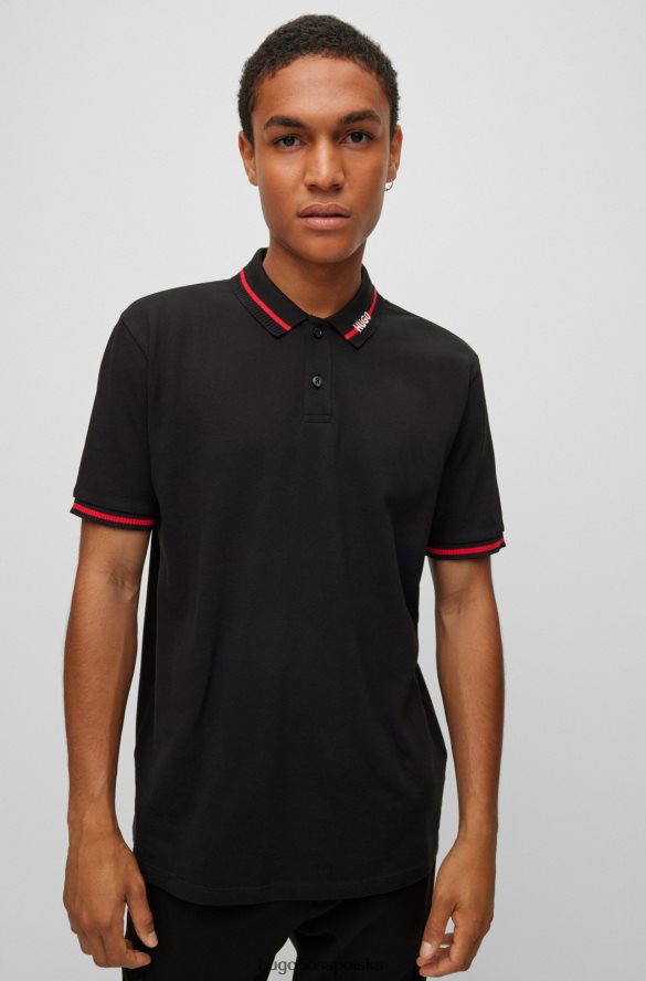 Hugo Boss Koszulka polo o regularnym kroju, z bawełnianej piki, z kołnierzykiem z logo, hugo czarna czarny R0X0H64541