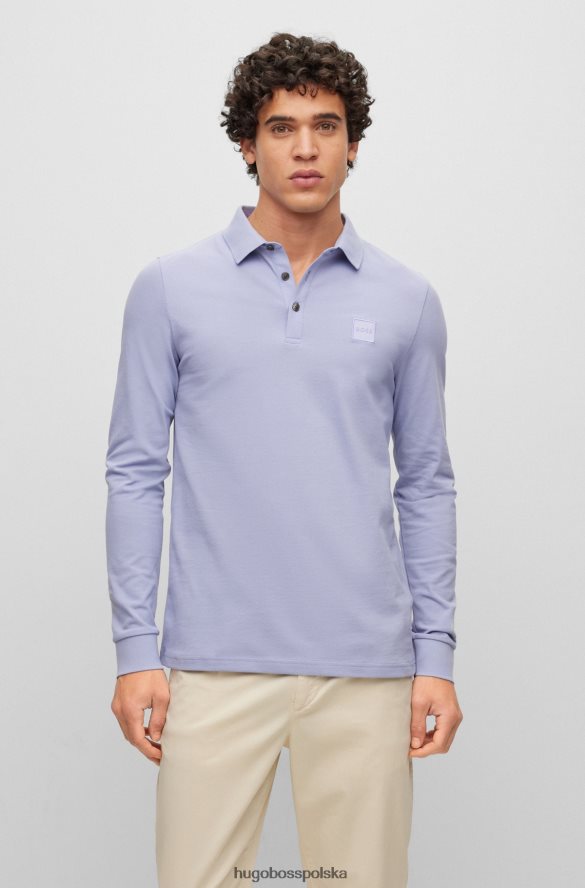 Hugo Boss Koszulka polo slim-fit z długimi rękawami i naszywką z logo Hugo w kolorze jasnofioletowym Jasny fiolet R0X0H61959