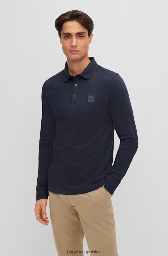 Hugo Boss Koszulka polo slim-fit z długimi rękawami i naszywką z logo w kolorze ciemnoniebieskim hugo ciemny niebieski R0X0H61957