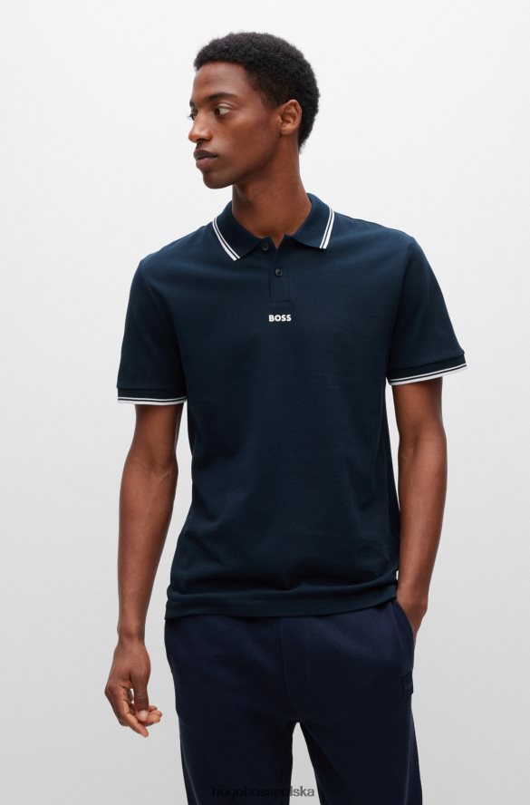 Hugo Boss Koszulka polo w kolorze delikatnej piqu¦ z kontrastowymi detalami w kolorze ciemnoniebieskim hugo ciemny niebieski R0X0H63847