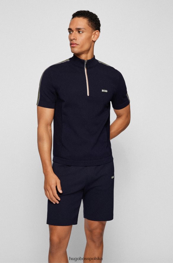 Hugo Boss Koszulka polo w paski z zamkiem błyskawicznym Hugo w kolorze ciemnoniebieskim ciemny niebieski R0X0H64504