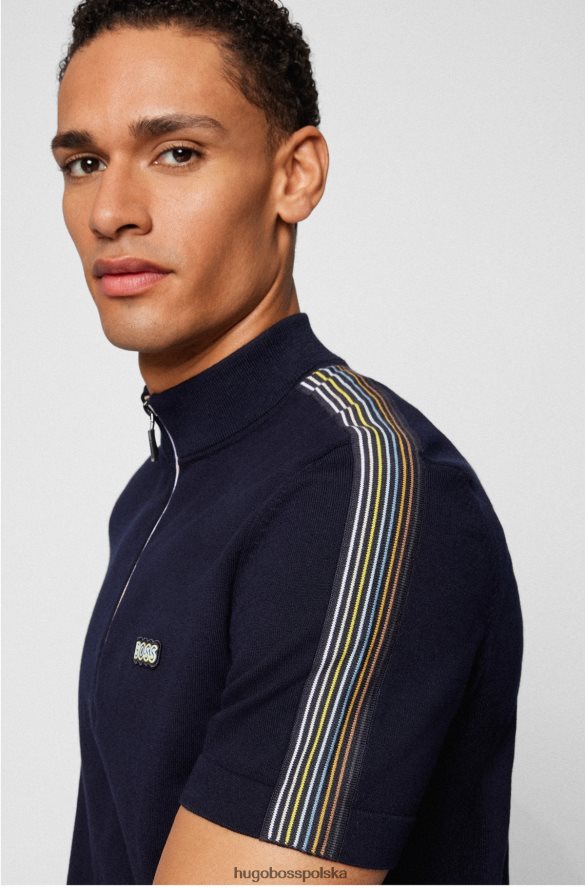 Hugo Boss Koszulka polo w paski z zamkiem błyskawicznym Hugo w kolorze ciemnoniebieskim ciemny niebieski R0X0H64504