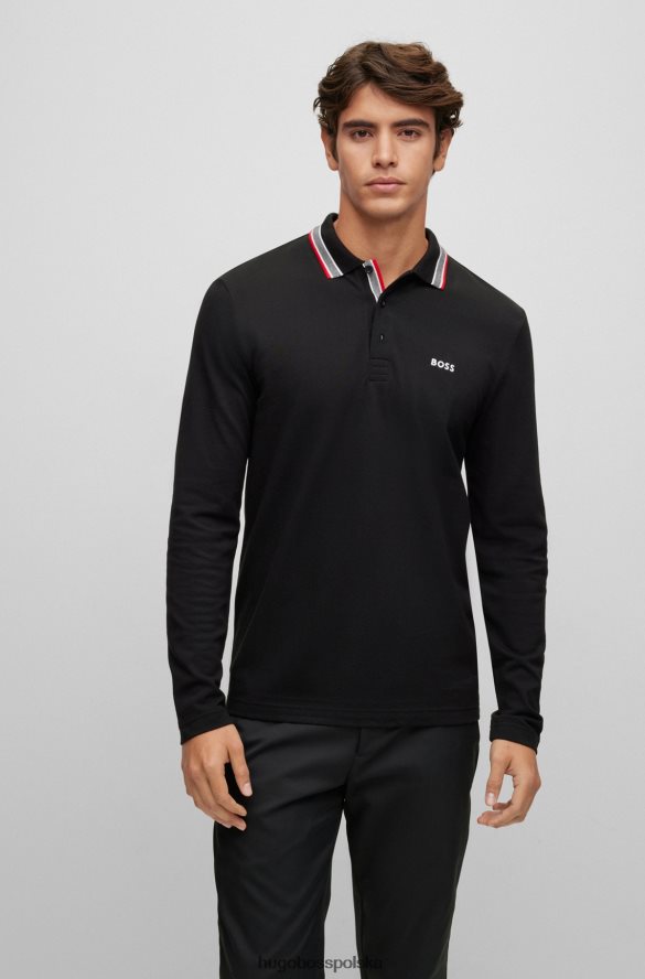 Hugo Boss Koszulka polo z bawełnianej piki z kołnierzykiem ozdobionym detalami w kolorze hugo black czarny R0X0H61529