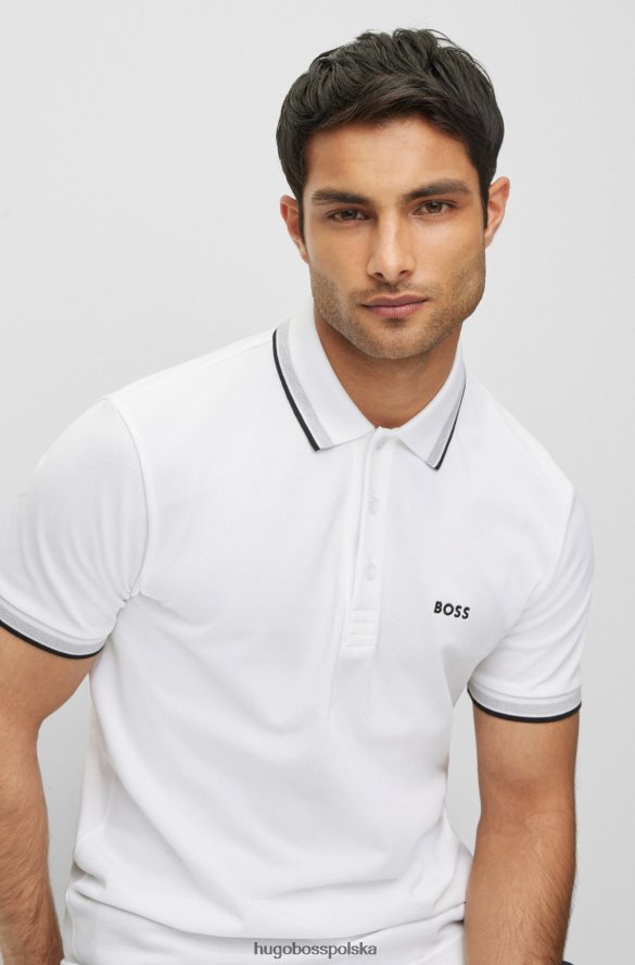 Hugo Boss Koszulka polo z bawełny organicznej z kontrastowymi detalami z logo, biała hugo biały R0X0H62489