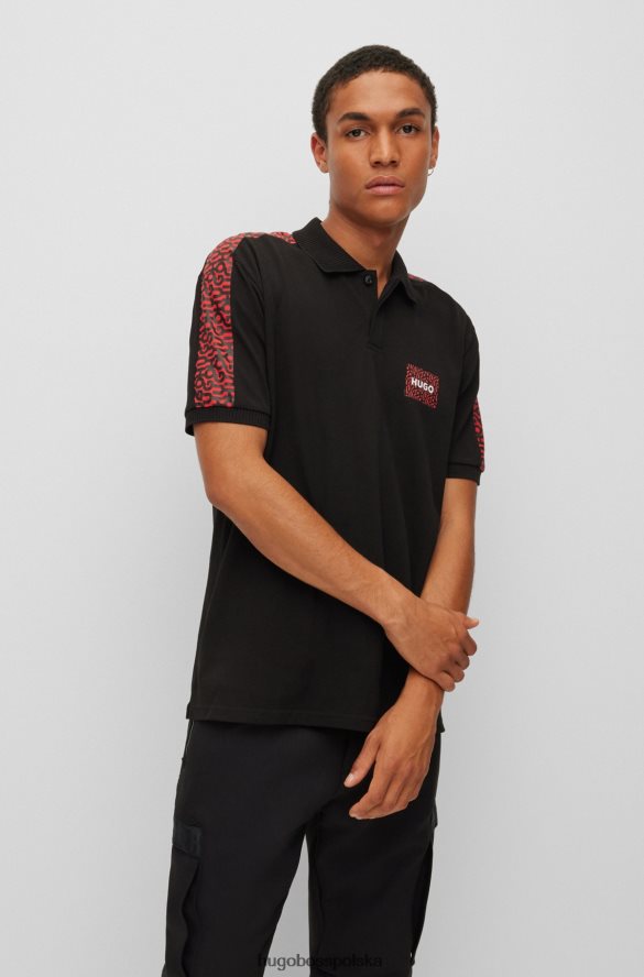 Hugo Boss Koszulka polo z bawełny piqu¦ z naszywką z logo i wstawkami hugo czarna czarny R0X0H64391