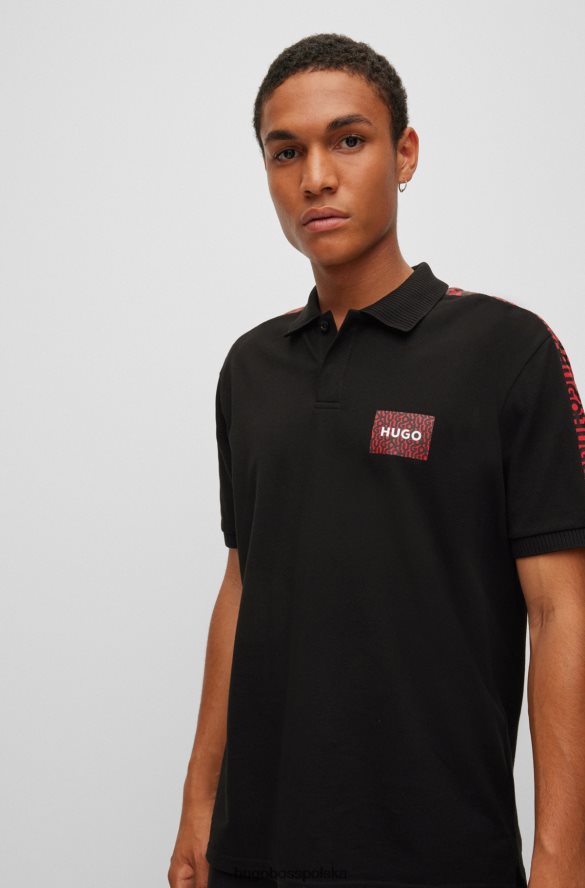 Hugo Boss Koszulka polo z bawełny piqu¦ z naszywką z logo i wstawkami hugo czarna czarny R0X0H64391