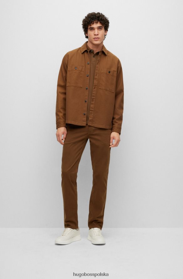 Hugo Boss Koszulka polo z elastycznej bawełny z długimi rękawami i naszywką z logo Hugo w kolorze brązowym brązowy R0X0H6947