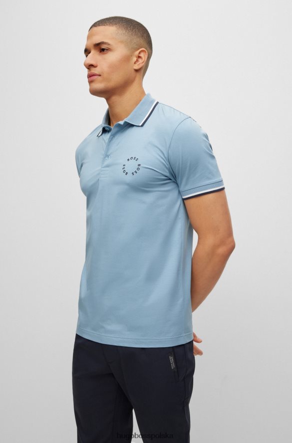 Hugo Boss Niebieska koszulka polo o dopasowanym kroju hugo z elastycznej bawełny i okrągłym brandingiem niebieski R0X0H63924