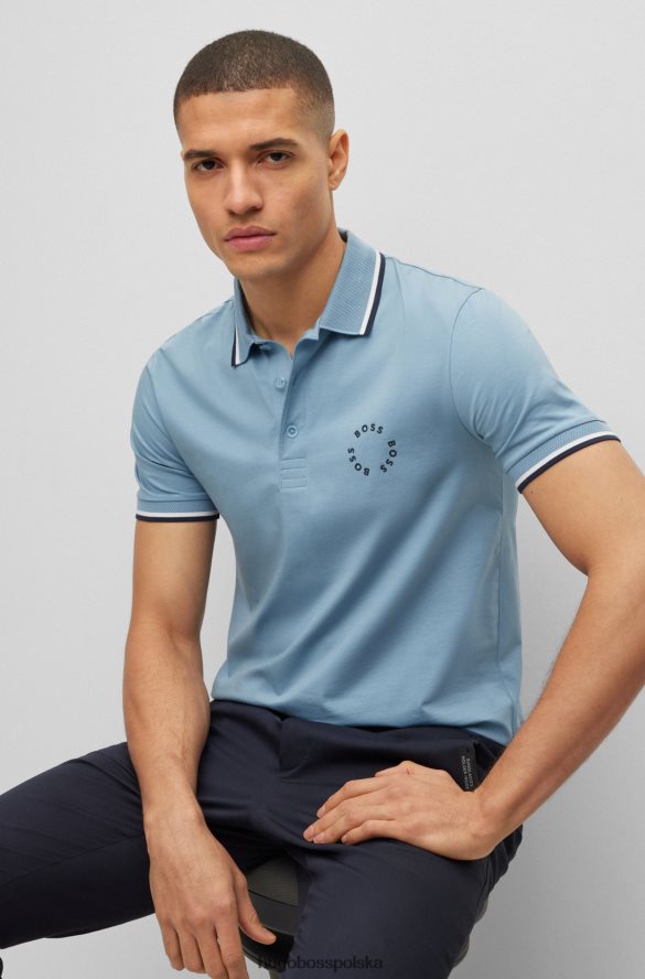 Hugo Boss Niebieska koszulka polo o dopasowanym kroju hugo z elastycznej bawełny i okrągłym brandingiem niebieski R0X0H63924