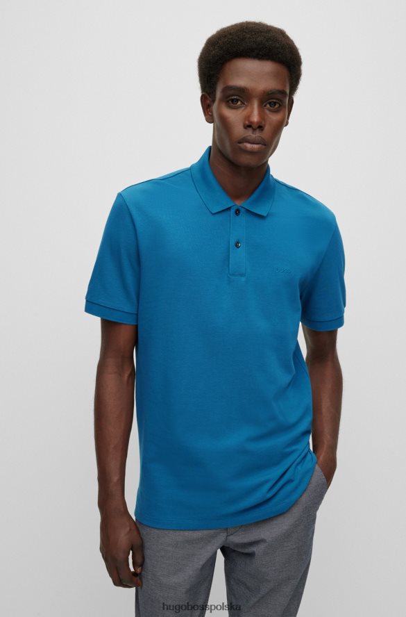 Hugo Boss Niebieska koszulka polo z bawełny organicznej z haftowanym logo hugo niebieski R0X0H61184