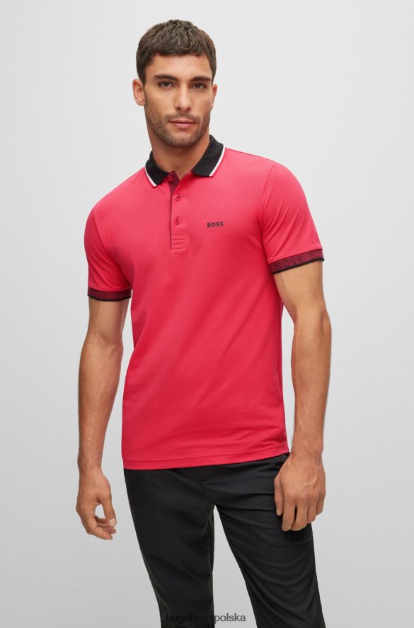 Hugo Boss Różowa koszulka polo hugo o dopasowanym kroju z detalami z logo różowy R0X0H61768