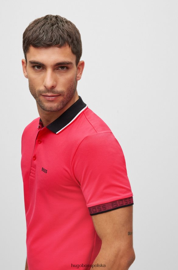 Hugo Boss Różowa koszulka polo hugo o dopasowanym kroju z detalami z logo różowy R0X0H61768