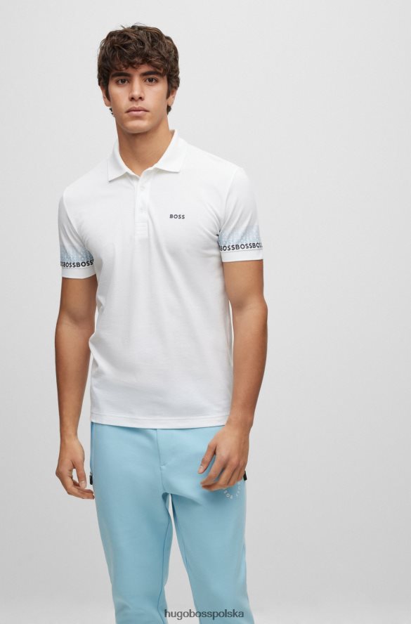 Hugo Boss bawełniana koszulka polo żakardowa piqu¨¦ z wielobarwnymi logo hugo biała biały R0X0H63916