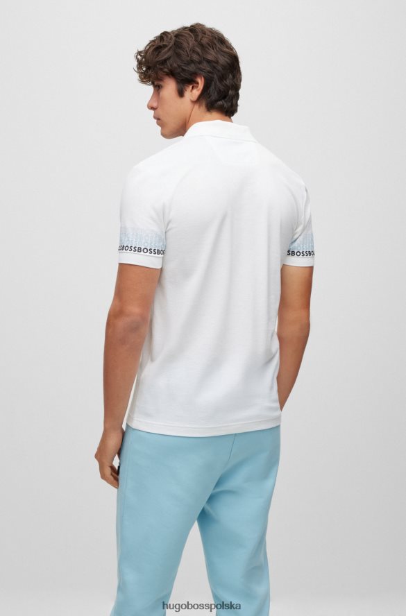 Hugo Boss bawełniana koszulka polo żakardowa piqu¨¦ z wielobarwnymi logo hugo biała biały R0X0H63916