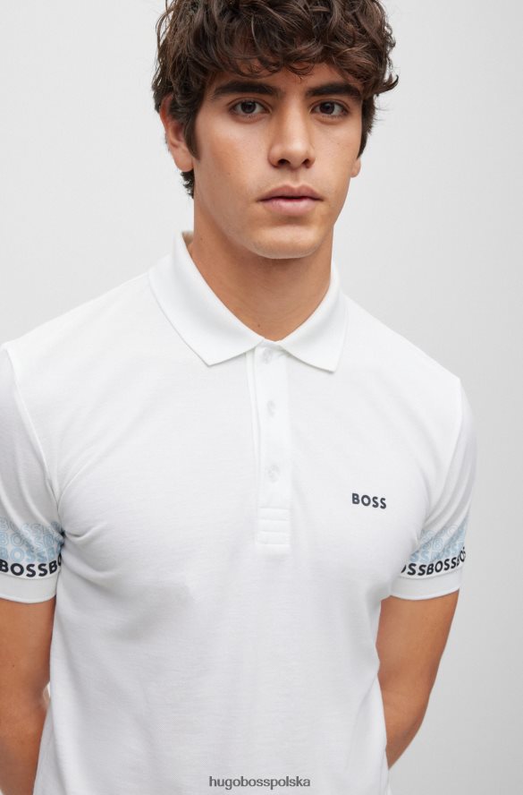 Hugo Boss bawełniana koszulka polo żakardowa piqu¨¦ z wielobarwnymi logo hugo biała biały R0X0H63916