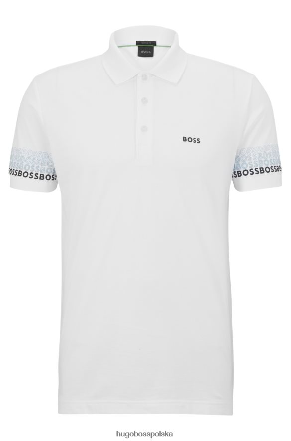 Hugo Boss bawełniana koszulka polo żakardowa piqu¨¦ z wielobarwnymi logo hugo biała biały R0X0H63916