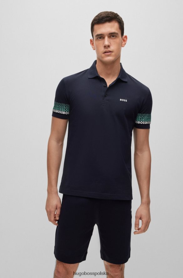 Hugo Boss bawełniana koszulka polo żakardowa z wielobarwnymi logo, ciemnoniebieska hugo ciemny niebieski R0X0H63914