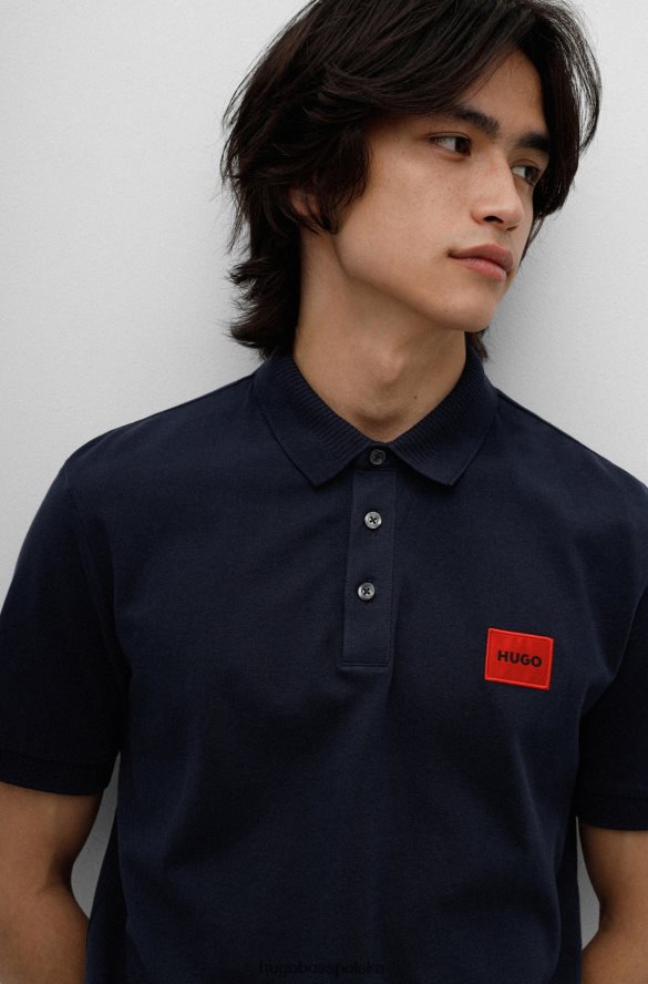 Hugo Boss bawełniana koszulka polo o dopasowanym kroju, z czerwoną metką z logo, ciemnoniebieski hugo ciemny niebieski R0X0H63112