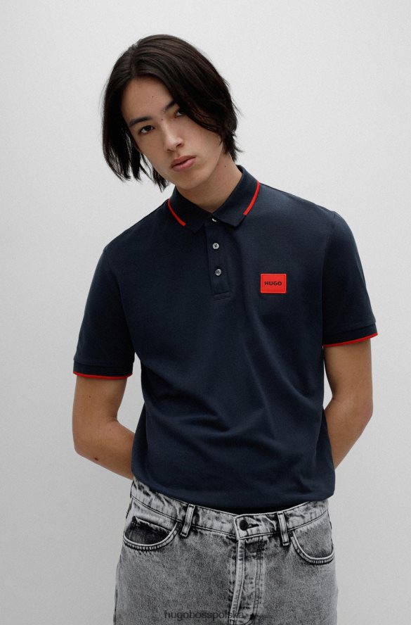 Hugo Boss bawełniana koszulka polo o dopasowanym kroju z czerwono-granatową metką z logo hugo ciemny niebieski R0X0H61810