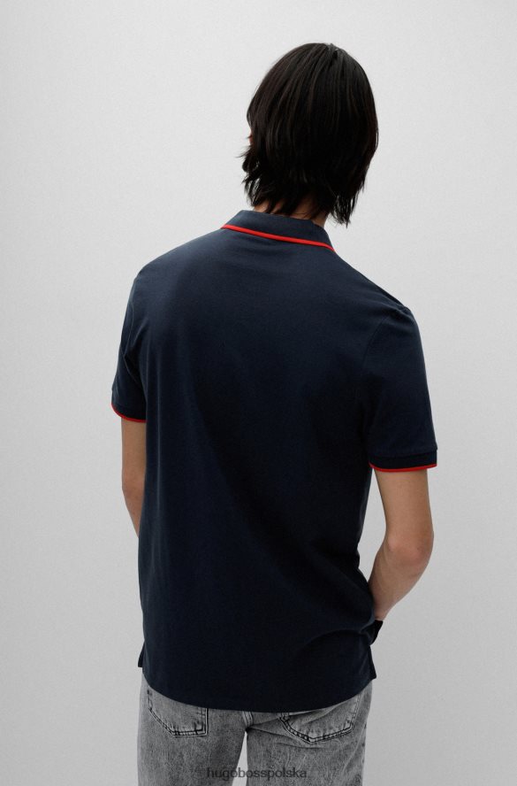 Hugo Boss bawełniana koszulka polo o dopasowanym kroju z czerwono-granatową metką z logo hugo ciemny niebieski R0X0H61810