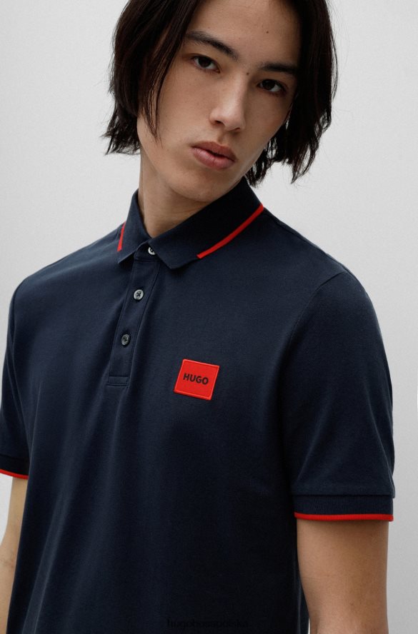 Hugo Boss bawełniana koszulka polo o dopasowanym kroju z czerwono-granatową metką z logo hugo ciemny niebieski R0X0H61810