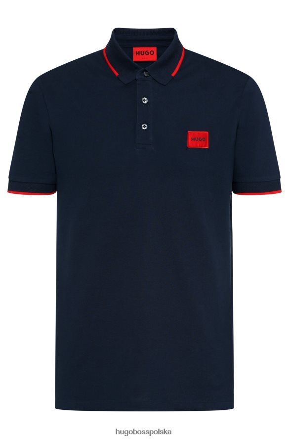 Hugo Boss bawełniana koszulka polo o dopasowanym kroju z czerwono-granatową metką z logo hugo ciemny niebieski R0X0H61810