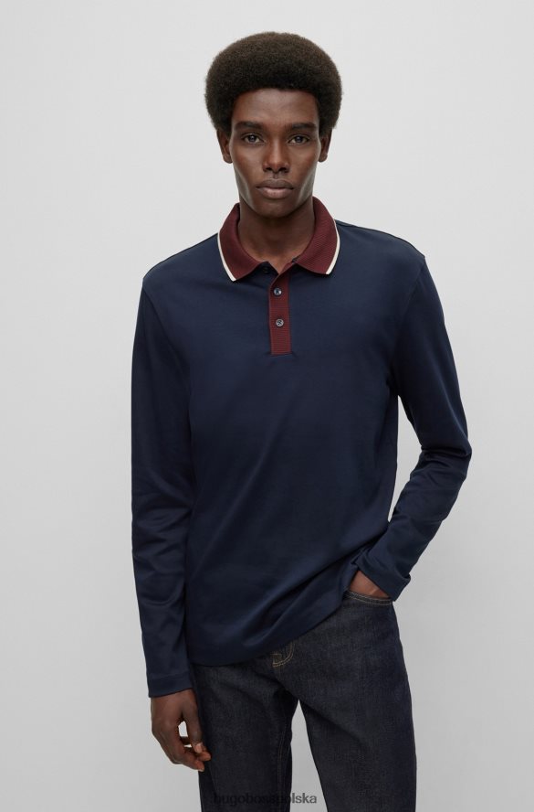 Hugo Boss bawełniana koszulka polo z długim rękawem i kontrastowym kołnierzem hugo w kolorze ciemnoniebieskim ciemny niebieski R0X0H62860