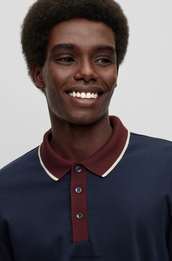 Hugo Boss bawełniana koszulka polo z długim rękawem i kontrastowym kołnierzem hugo w kolorze ciemnoniebieskim ciemny niebieski R0X0H62860