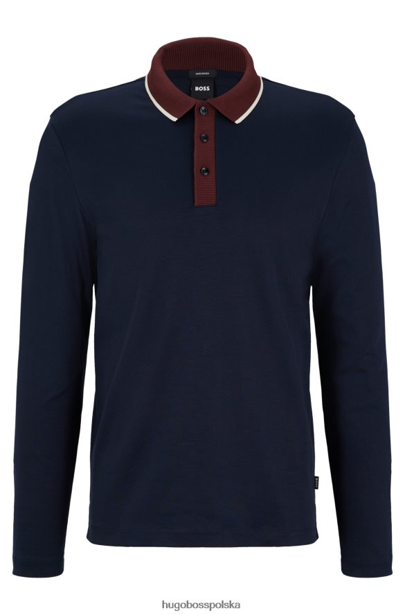 Hugo Boss bawełniana koszulka polo z długim rękawem i kontrastowym kołnierzem hugo w kolorze ciemnoniebieskim ciemny niebieski R0X0H62860
