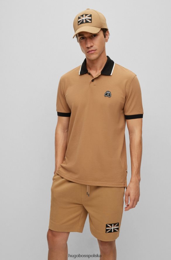 Hugo Boss beżowa koszulka polo hugo z organicznej bawełny z naszywką taksówką beżowy R0X0H63447