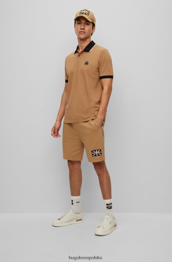Hugo Boss beżowa koszulka polo hugo z organicznej bawełny z naszywką taksówką beżowy R0X0H63447