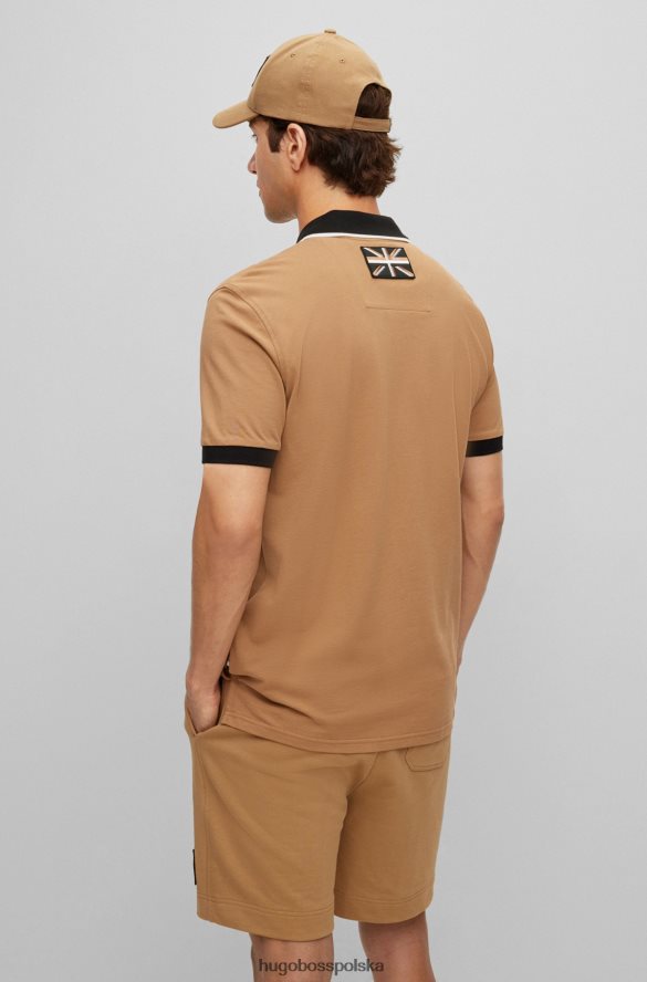Hugo Boss beżowa koszulka polo hugo z organicznej bawełny z naszywką taksówką beżowy R0X0H63447