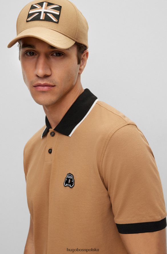 Hugo Boss beżowa koszulka polo hugo z organicznej bawełny z naszywką taksówką beżowy R0X0H63447