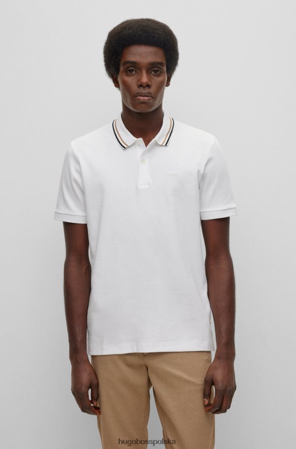 Hugo Boss biała, bawełniana koszulka polo o dopasowanym kroju z kołnierzykiem w paski hugo biały R0X0H63450