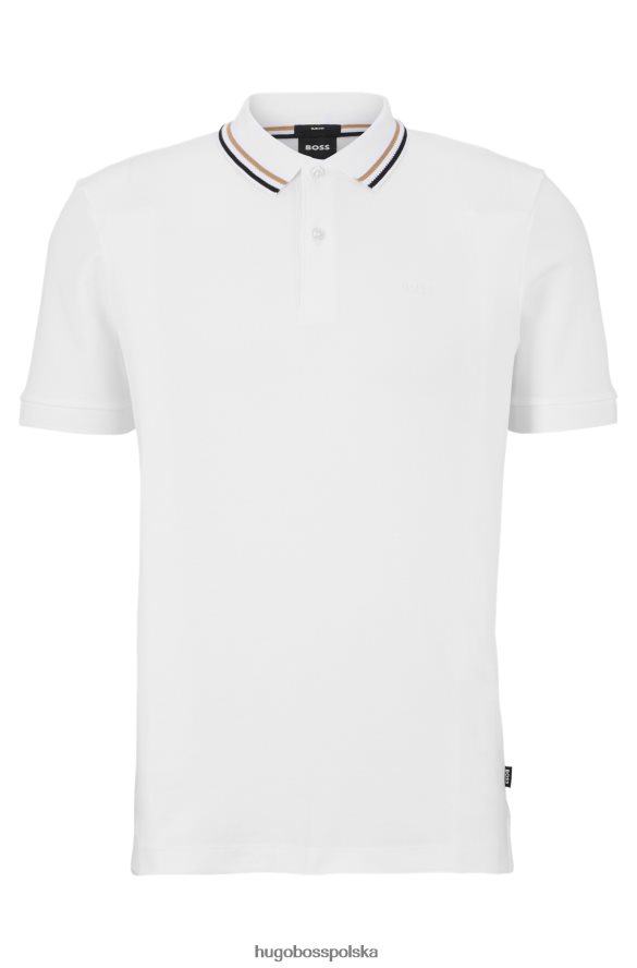 Hugo Boss biała, bawełniana koszulka polo o dopasowanym kroju z kołnierzykiem w paski hugo biały R0X0H63450