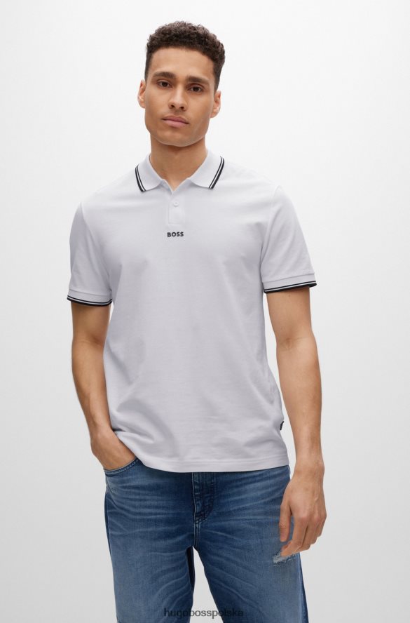 Hugo Boss biała koszulka polo w drobny piqu¦ z kontrastowymi detalami hugo biały R0X0H63848