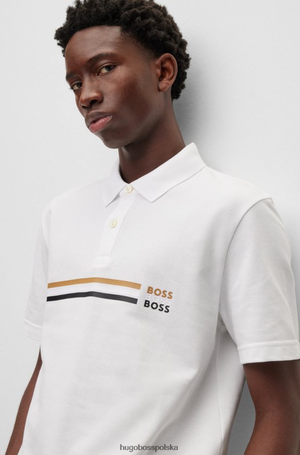 Hugo Boss biała koszulka polo z merceryzowanej bawełny z charakterystycznym paskiem i logo hugo biały R0X0H63751