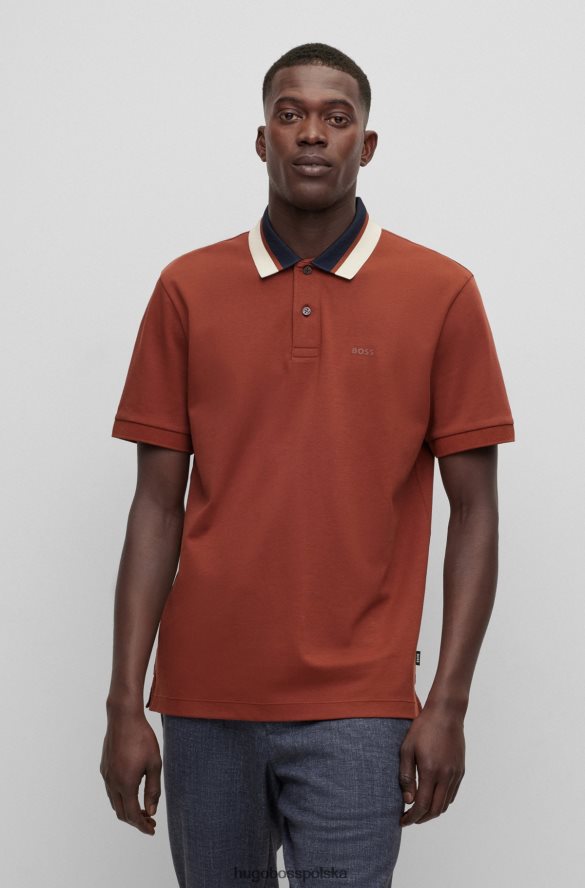 Hugo Boss brązowa koszulka polo o regularnym kroju z kołnierzykiem z blokami kolorów hugo brązowy R0X0H62668