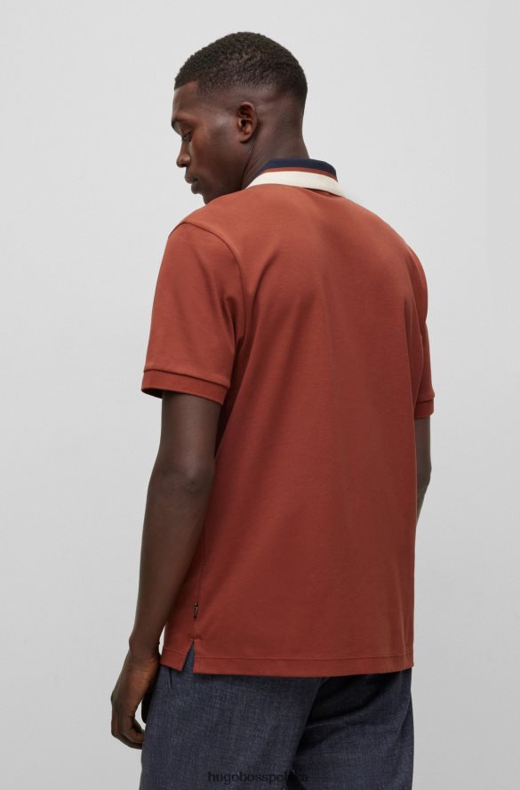 Hugo Boss brązowa koszulka polo o regularnym kroju z kołnierzykiem z blokami kolorów hugo brązowy R0X0H62668