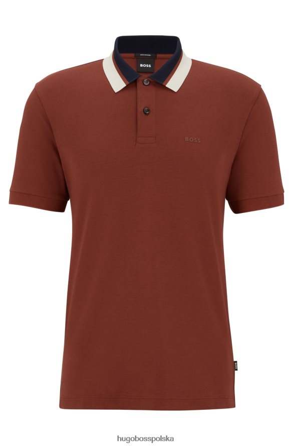 Hugo Boss brązowa koszulka polo o regularnym kroju z kołnierzykiem z blokami kolorów hugo brązowy R0X0H62668