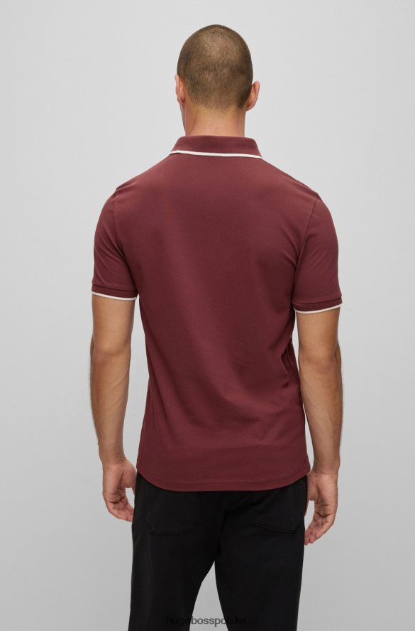 Hugo Boss ciemnoczerwona, dopasowana koszulka polo z elastycznej bawełny, z naszywką z logo hugo ciemno czerwony R0X0H62884