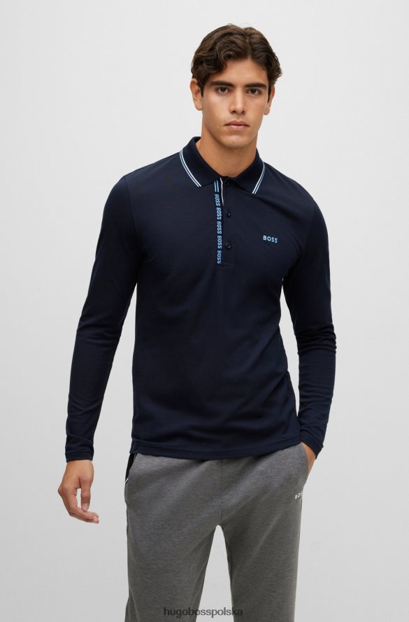 Hugo Boss ciemnoniebieska koszulka polo hugo o dopasowanym kroju, z długimi rękawami i detalami z logo ciemny niebieski R0X0H61310