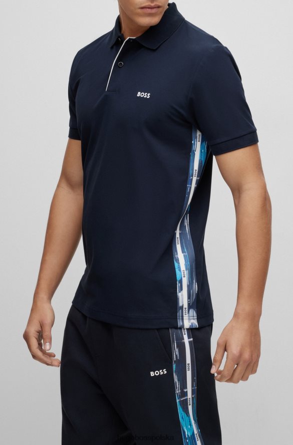 Hugo Boss ciemnoniebieska koszulka polo typu slim-fit z elastycznej bawełny hugo ze wstawkami z taśmy ciemny niebieski R0X0H6913