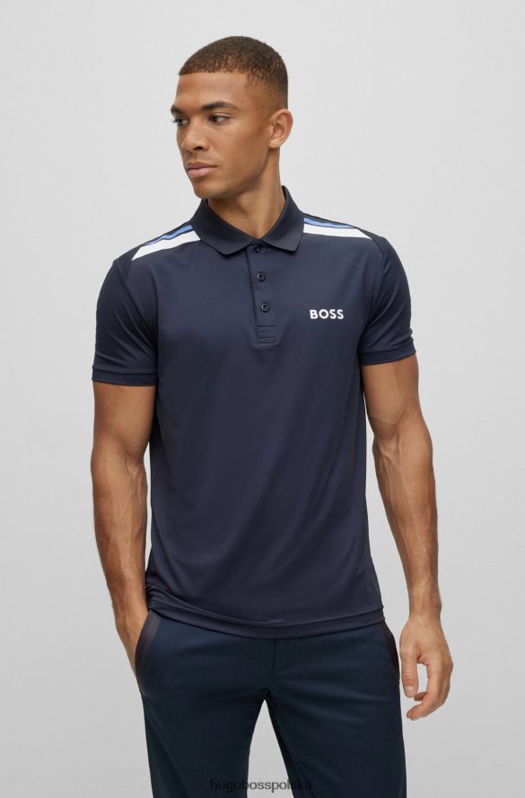 Hugo Boss ciemnoniebieska koszulka polo z aktywnego stretchu i nadrukiem w paski hugo ciemny niebieski R0X0H62045